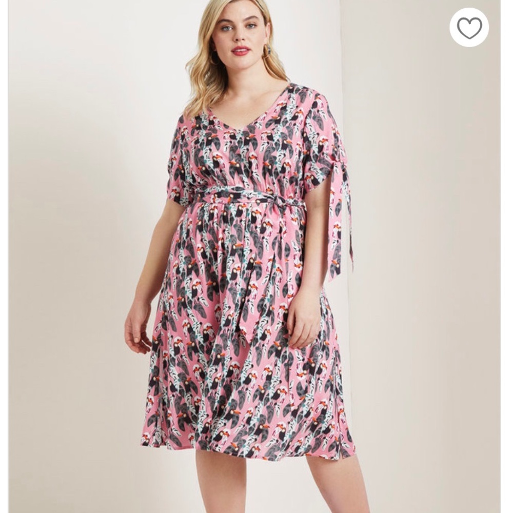 Eloquii Tie Sleeve V Neck Dress (Pink)